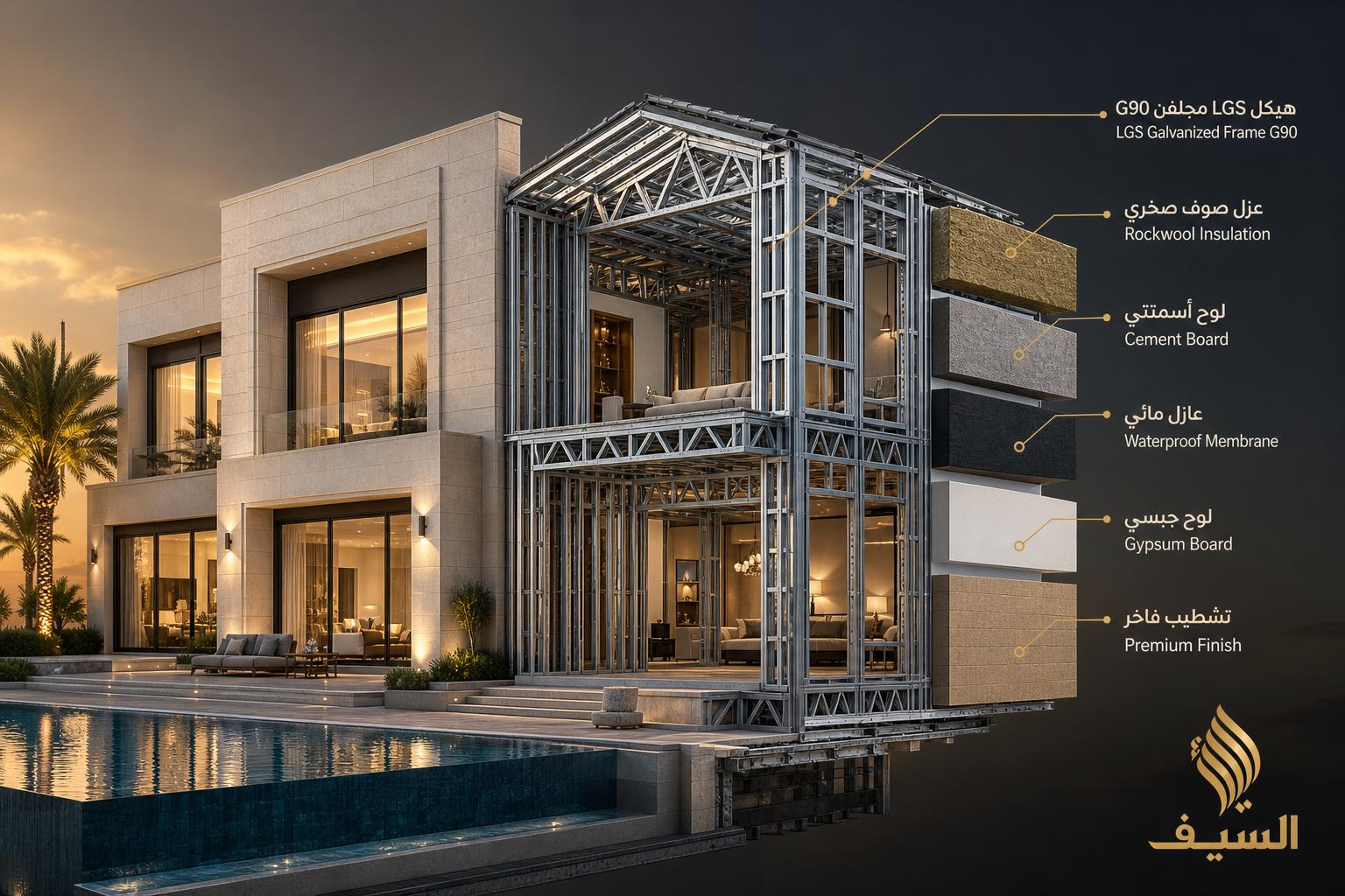 Luxury villa LGS structural cutaway
